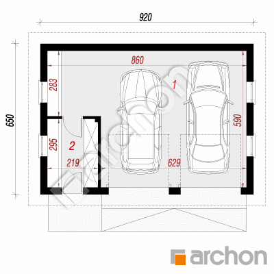 Garaż 2-stanowiskowy G25a